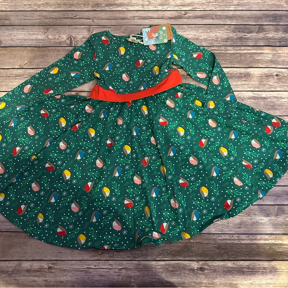 Frugi holiday bird dress nwt